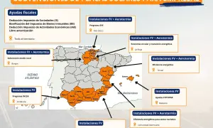 Mapa de España con ayudas para placas solares. Aprende cómo solicitar subvención europea placas solares en diferentes regiones.