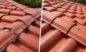 Comparativa de tejado: antes y después de cómo instalar panel sándwich teja.